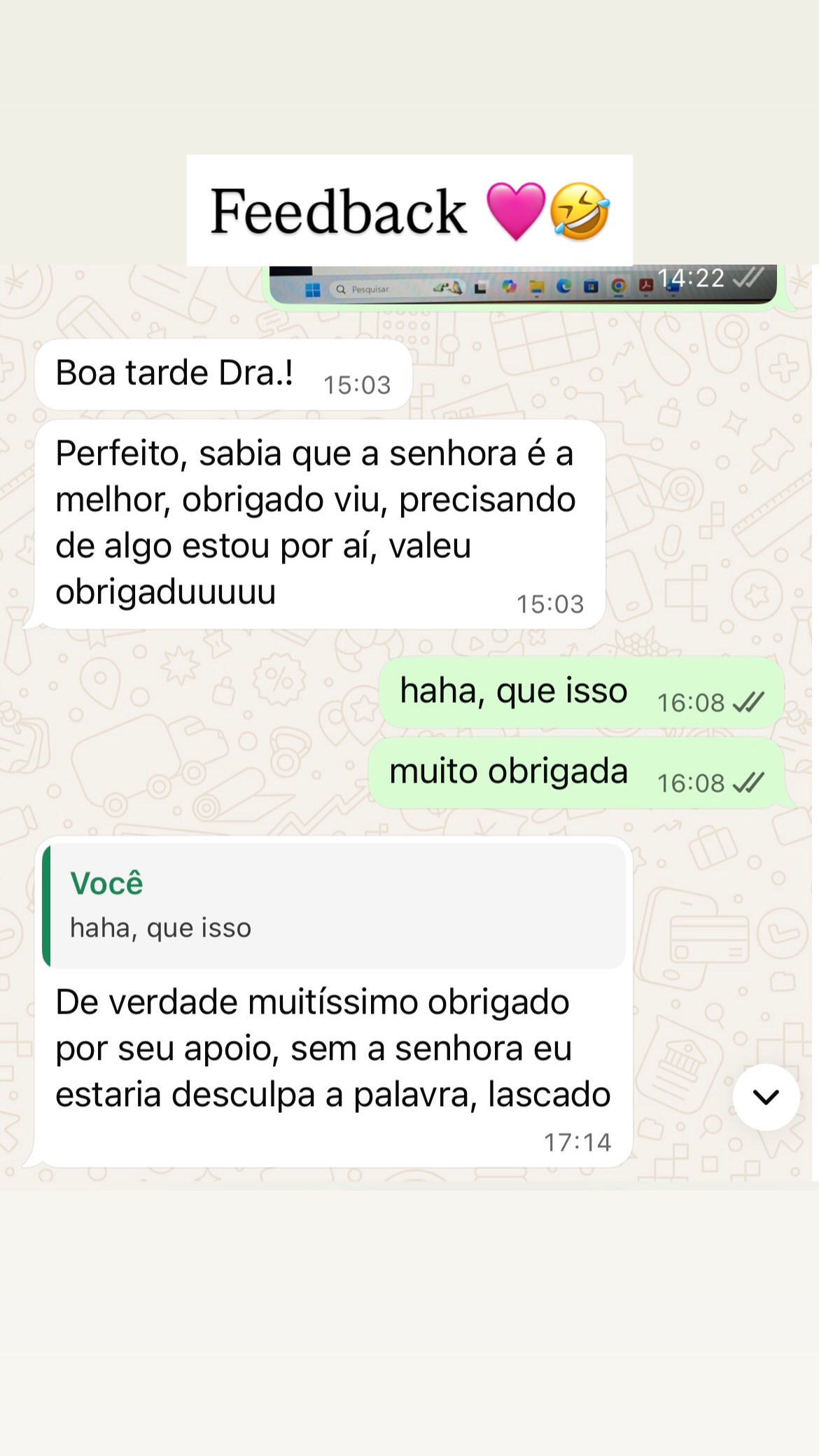 Print de story do Instagram com feedback de cliente